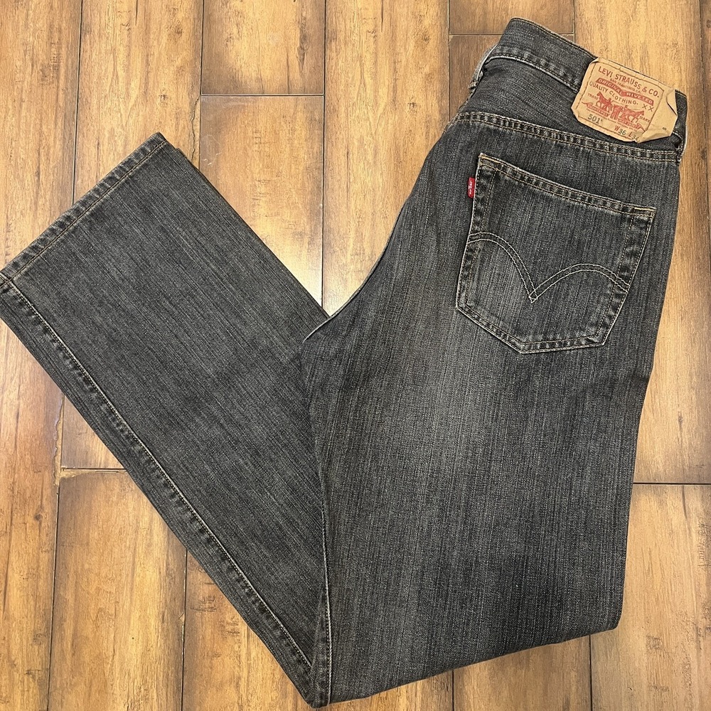 Levi's 501 mens 36x34 grey wash denim straight leg button fly
